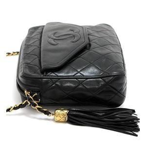 Chanel Matelasse Chain Shoulder Bag Fringe Black Leather